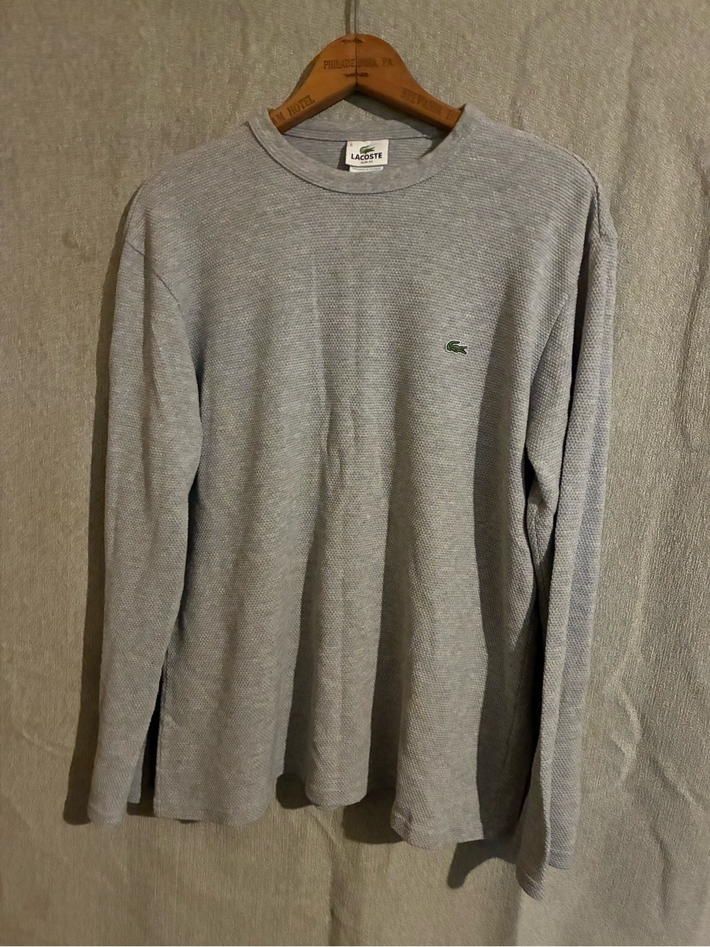 Lacoste Men's Light Gray Long-Sleeve Crewneck Shirt size 6